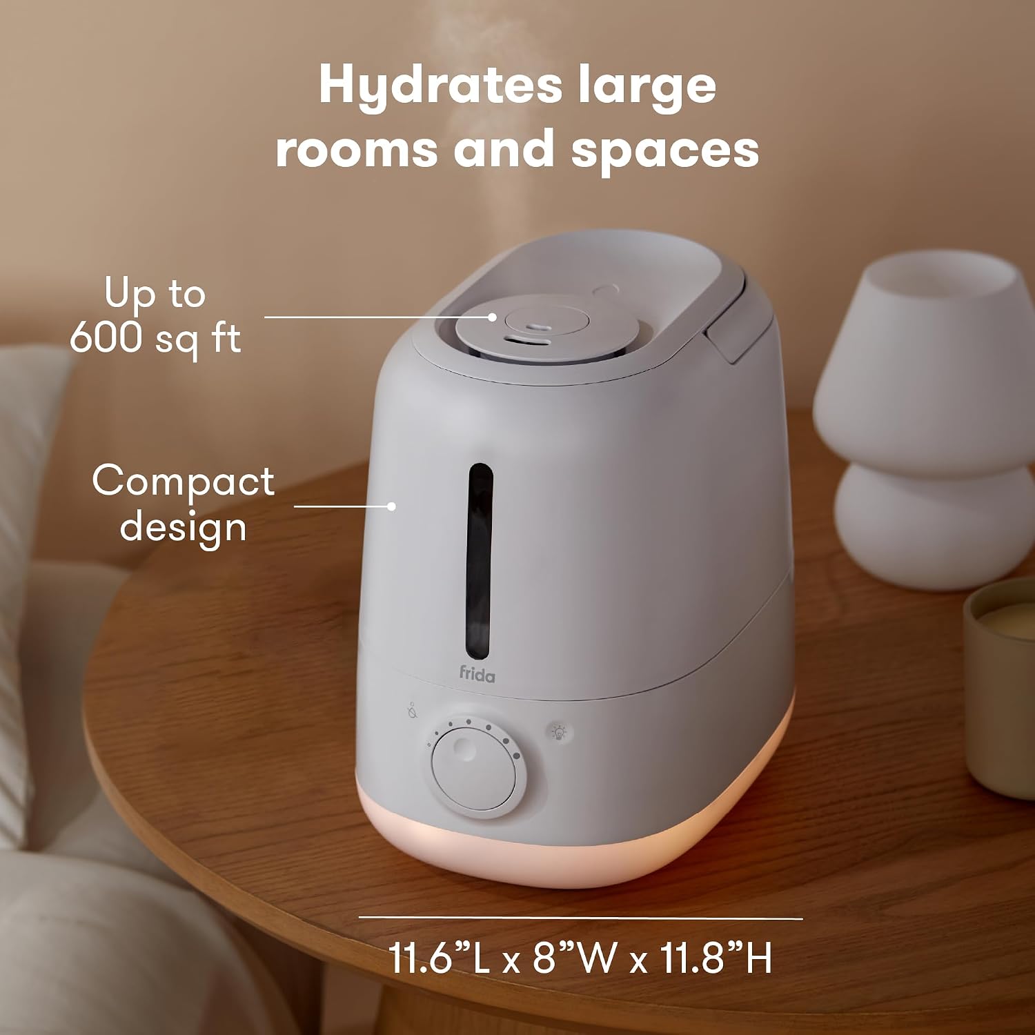 Frida Baby 3-in-1 XL Top Fill Humidifier for Bedroom, Cold & Flu Relief, 6L Tank Cool Mist Humidifier   Diffuser for Large Rooms, Nightlight, Auto-Off, Quiet, Essential Oil Diffuser